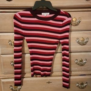 hooked ❤ up Wine, Pink & Sparkling Cranberry Striped Sweater Size Medium